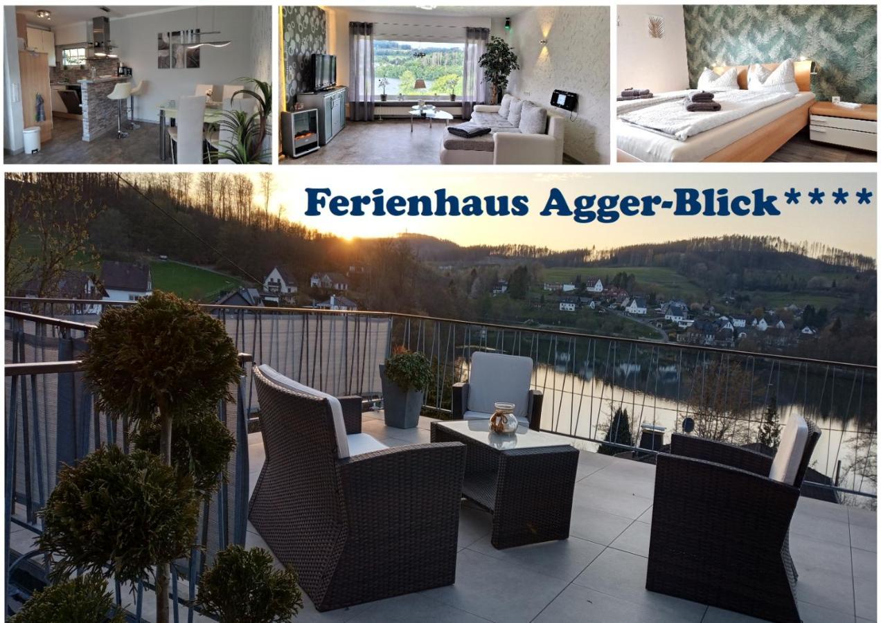 Seeblick-Ferienwohnung Im "Ferienhaus Agger-Blick" Mit Traumhafter Sonnen-Terrasse, Sauna, E-Kamin & Kajak Gummersbach Exterior foto
